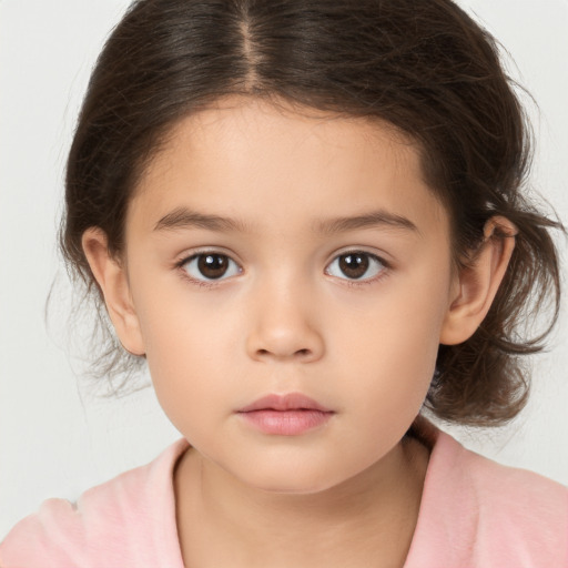 Neutral white child female with medium  brown hair and brown eyes