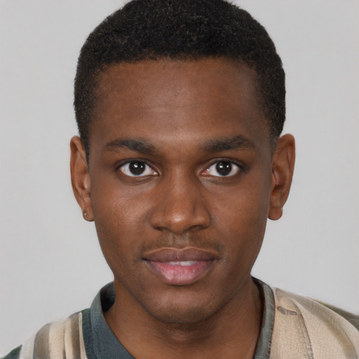 Neutral black young-adult male with short  brown hair and brown eyes