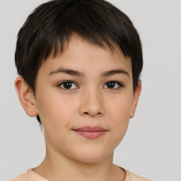 Neutral white young-adult female with short  brown hair and brown eyes