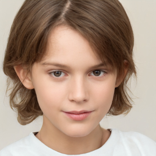 Neutral white child female with medium  brown hair and brown eyes