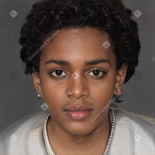 Neutral black young-adult female with short  brown hair and brown eyes