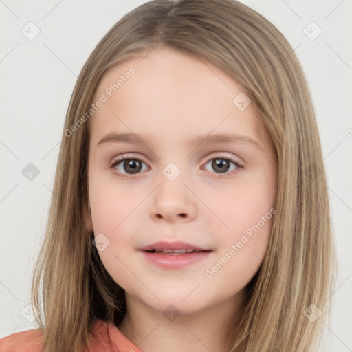 Neutral white child female with medium  brown hair and brown eyes