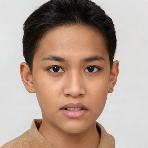 Neutral asian young-adult male with short  brown hair and brown eyes