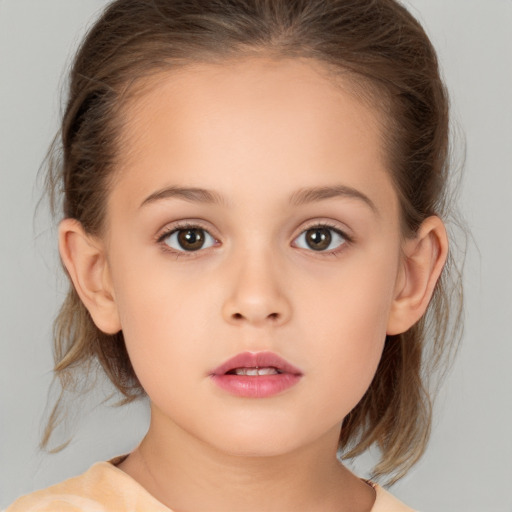 Neutral white child female with medium  brown hair and brown eyes