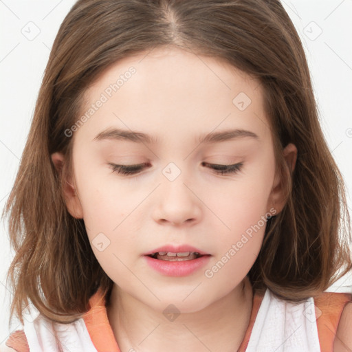 Neutral white child female with medium  brown hair and brown eyes