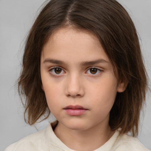 Neutral white child female with medium  brown hair and brown eyes