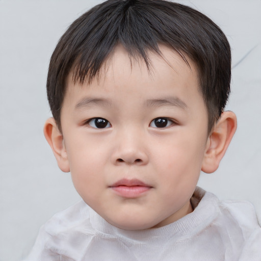 Neutral asian child male with short  brown hair and brown eyes
