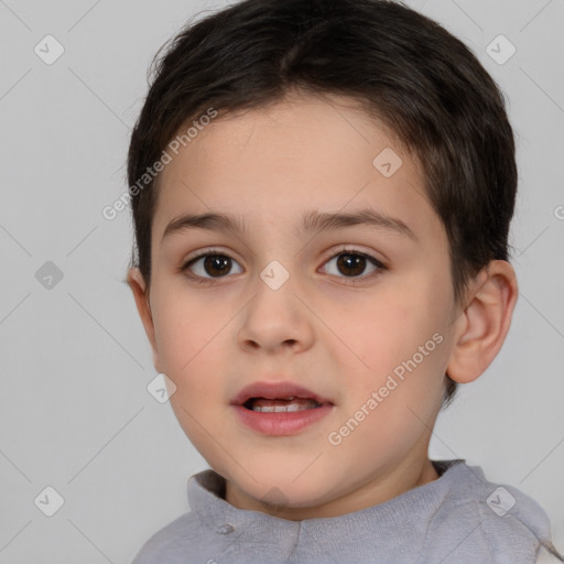 Neutral white child female with short  brown hair and brown eyes