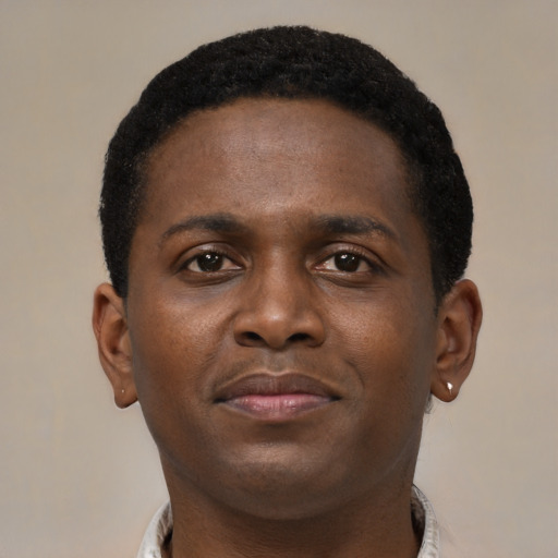 Neutral black young-adult male with short  brown hair and brown eyes