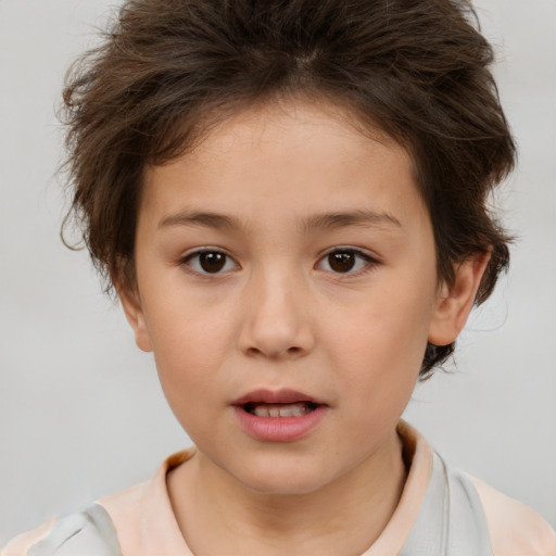 Neutral white child female with short  brown hair and brown eyes