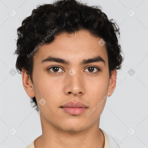 Neutral latino young-adult male with short  brown hair and brown eyes