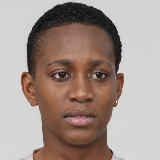 Neutral black young-adult female with short  brown hair and brown eyes