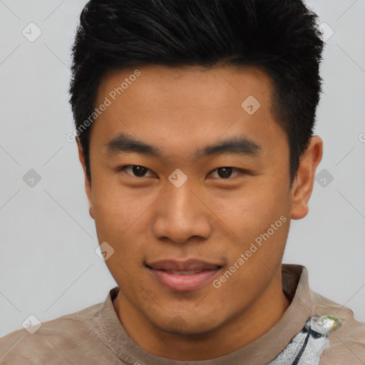 Neutral asian young-adult male with short  black hair and brown eyes