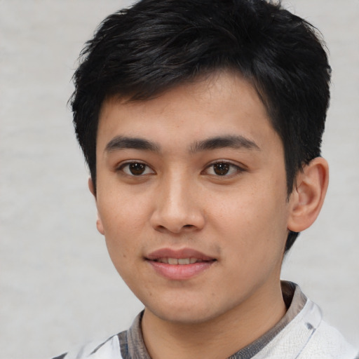 Neutral asian young-adult male with short  black hair and brown eyes