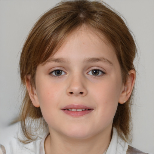 Neutral white child female with medium  brown hair and brown eyes