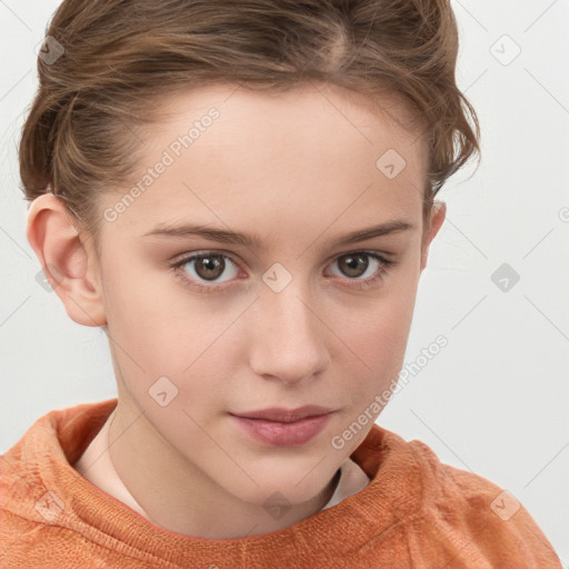 Neutral white child female with short  brown hair and grey eyes