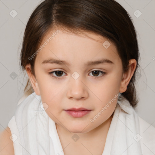 Neutral white child female with medium  brown hair and brown eyes