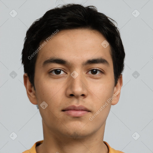 Neutral asian young-adult male with short  brown hair and brown eyes