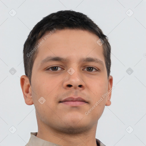 Neutral asian young-adult male with short  brown hair and brown eyes