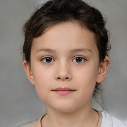 Neutral white child female with short  brown hair and brown eyes