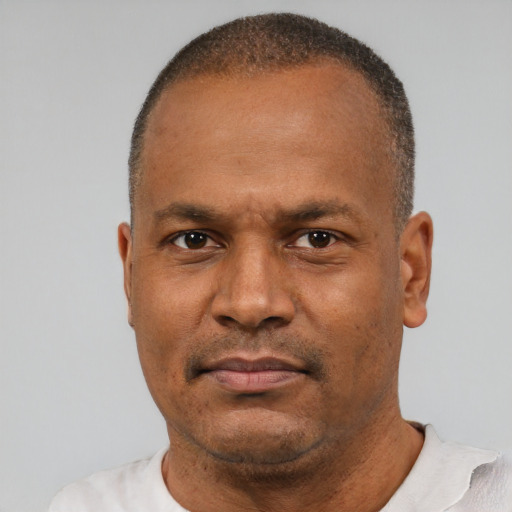 Neutral latino adult male with short  brown hair and brown eyes