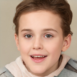 Joyful white child female with short  brown hair and brown eyes