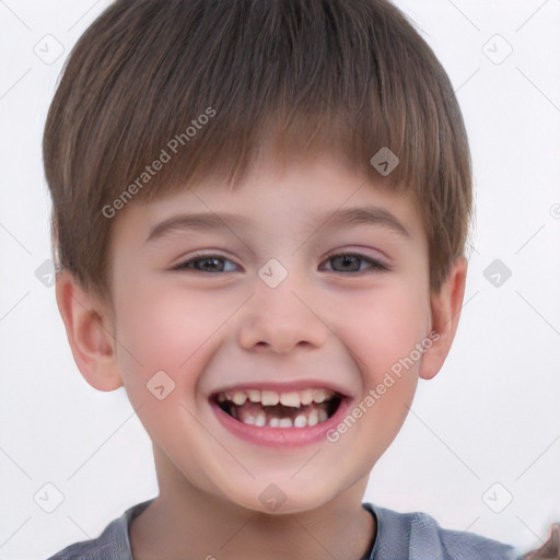 Joyful white child male with short  brown hair and brown eyes