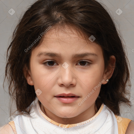 Neutral white child female with medium  brown hair and brown eyes