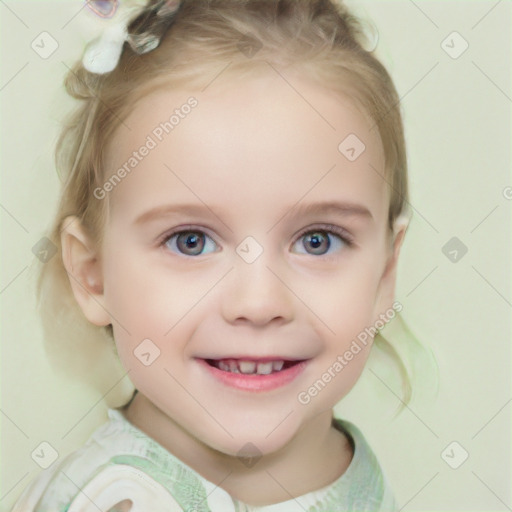 Joyful white child female with short  brown hair and brown eyes