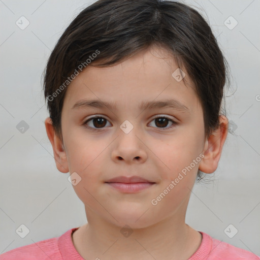 Neutral white child female with short  brown hair and brown eyes