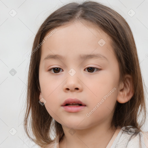 Neutral white child female with medium  brown hair and brown eyes