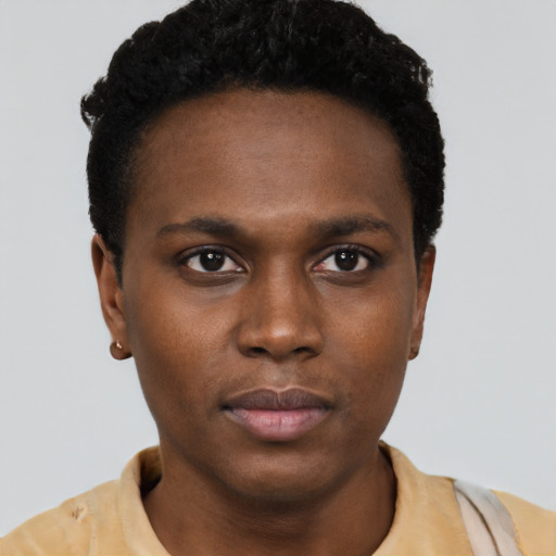 Neutral black young-adult male with short  brown hair and brown eyes