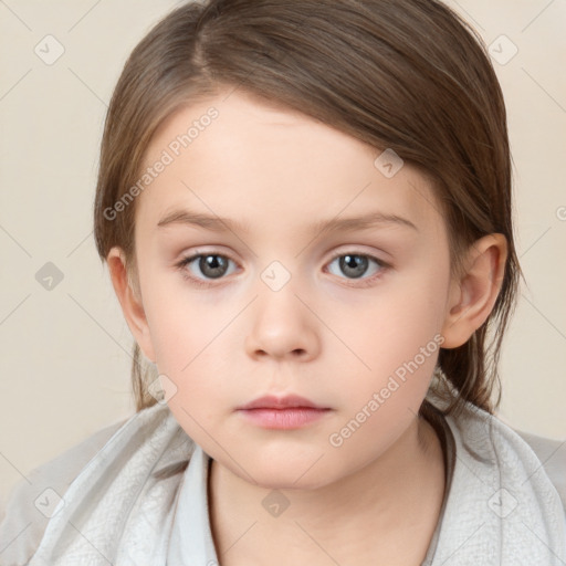 Neutral white child female with medium  brown hair and brown eyes