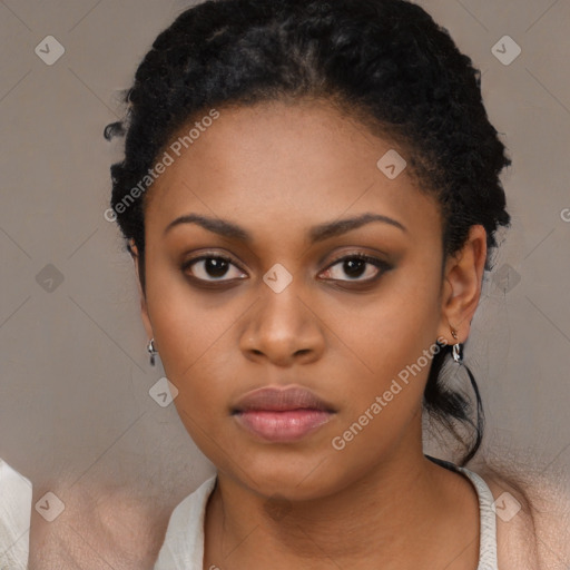 Neutral black young-adult female with short  black hair and brown eyes