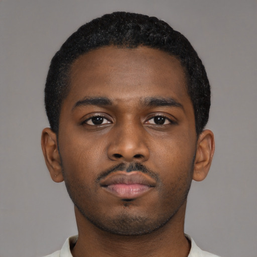 Neutral black young-adult male with short  brown hair and brown eyes
