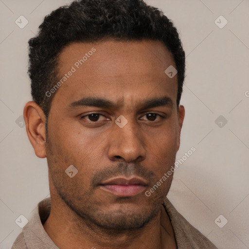 Neutral latino young-adult male with short  brown hair and brown eyes