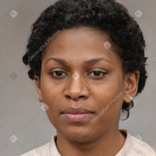 Neutral black young-adult female with short  brown hair and brown eyes