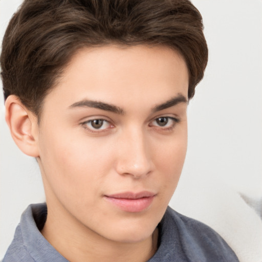 Neutral white young-adult male with medium  brown hair and brown eyes