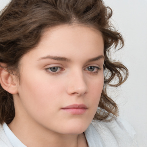 Neutral white child female with medium  brown hair and brown eyes