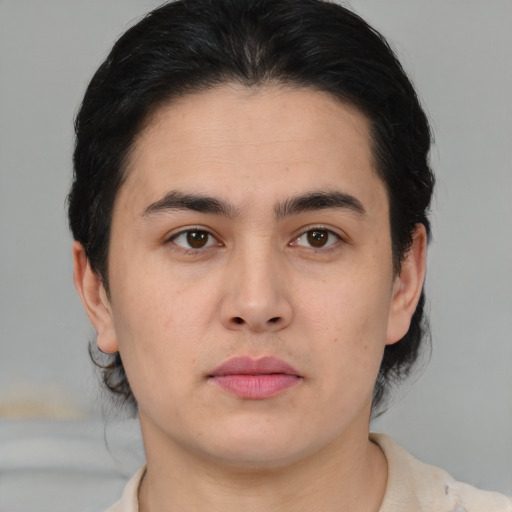 Neutral asian young-adult male with medium  brown hair and brown eyes