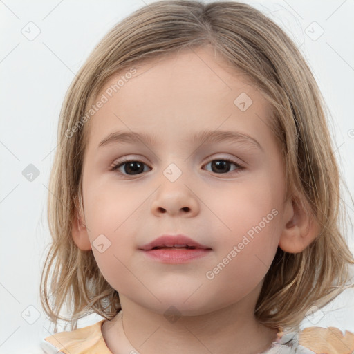 Neutral white child female with medium  brown hair and brown eyes