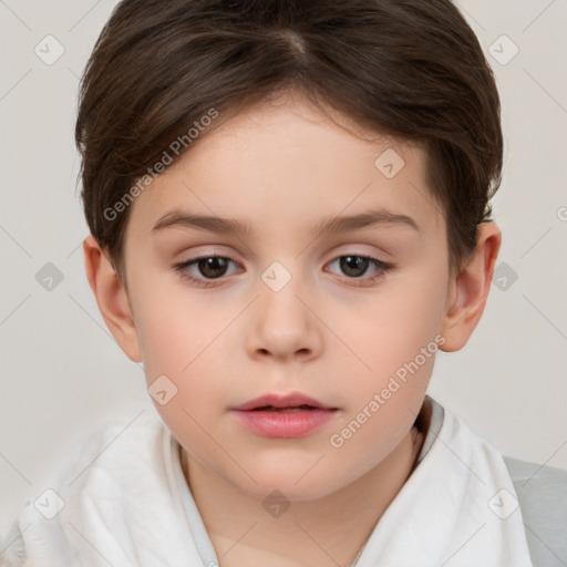 Neutral white child female with short  brown hair and brown eyes