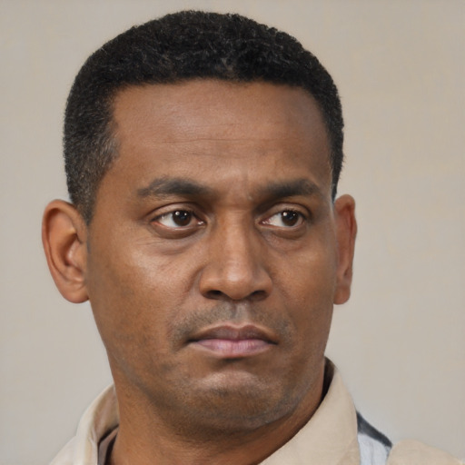 Neutral black young-adult male with short  brown hair and brown eyes