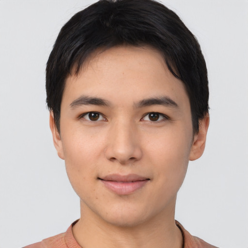 Neutral white young-adult male with short  black hair and brown eyes
