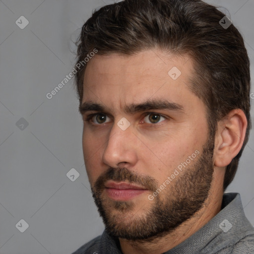 Neutral white adult male with short  brown hair and brown eyes