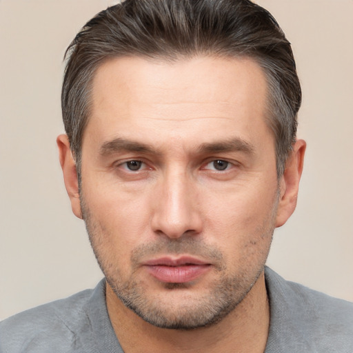 Neutral white adult male with short  brown hair and brown eyes