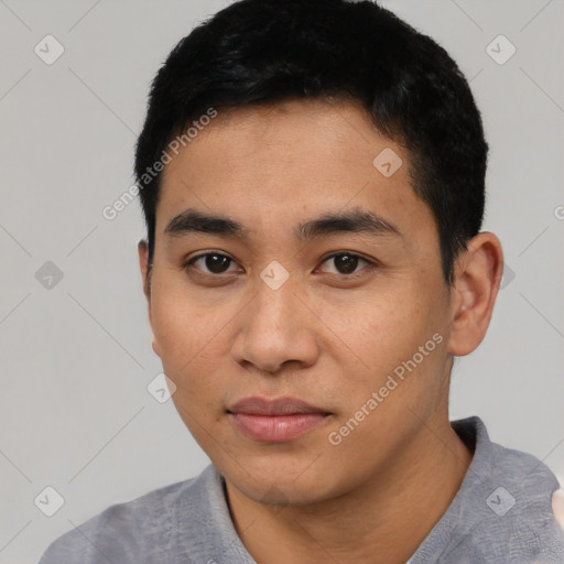 Neutral asian young-adult male with short  black hair and brown eyes