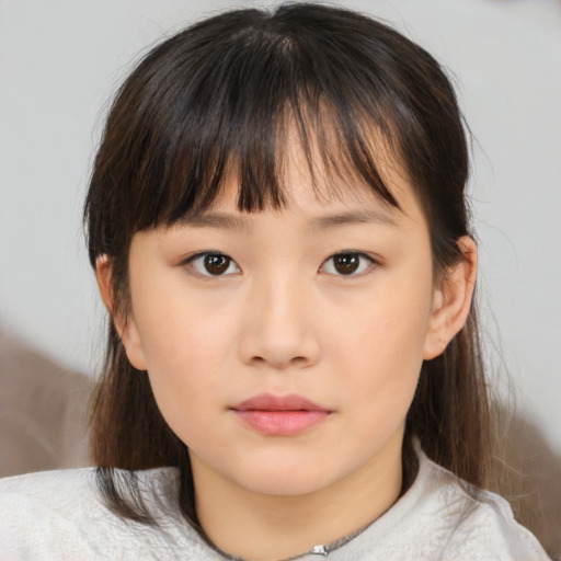 Neutral asian young-adult female with medium  brown hair and brown eyes