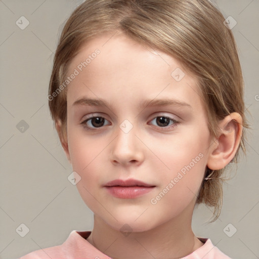 Neutral white child female with medium  brown hair and brown eyes