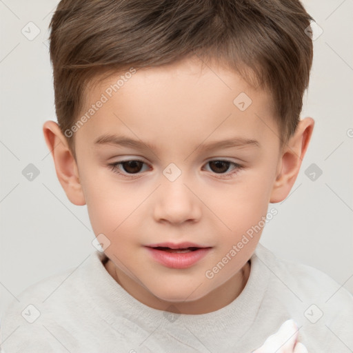 Joyful white child male with short  brown hair and brown eyes